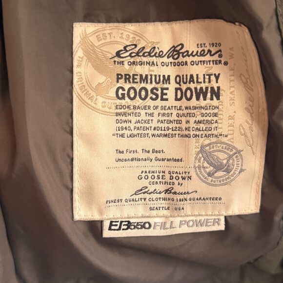 Eddie Bauer Vest Mens Large Green Olive Goose Down Puffer Zip Quilted gorpcore - Picture 7 of 11